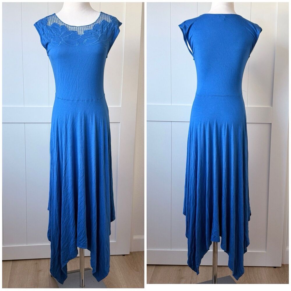 Embroidered Applique Midi Dress Spense Sz S Boho Whimsigoth Lagenlook 80s Style - Picture 15 of 16